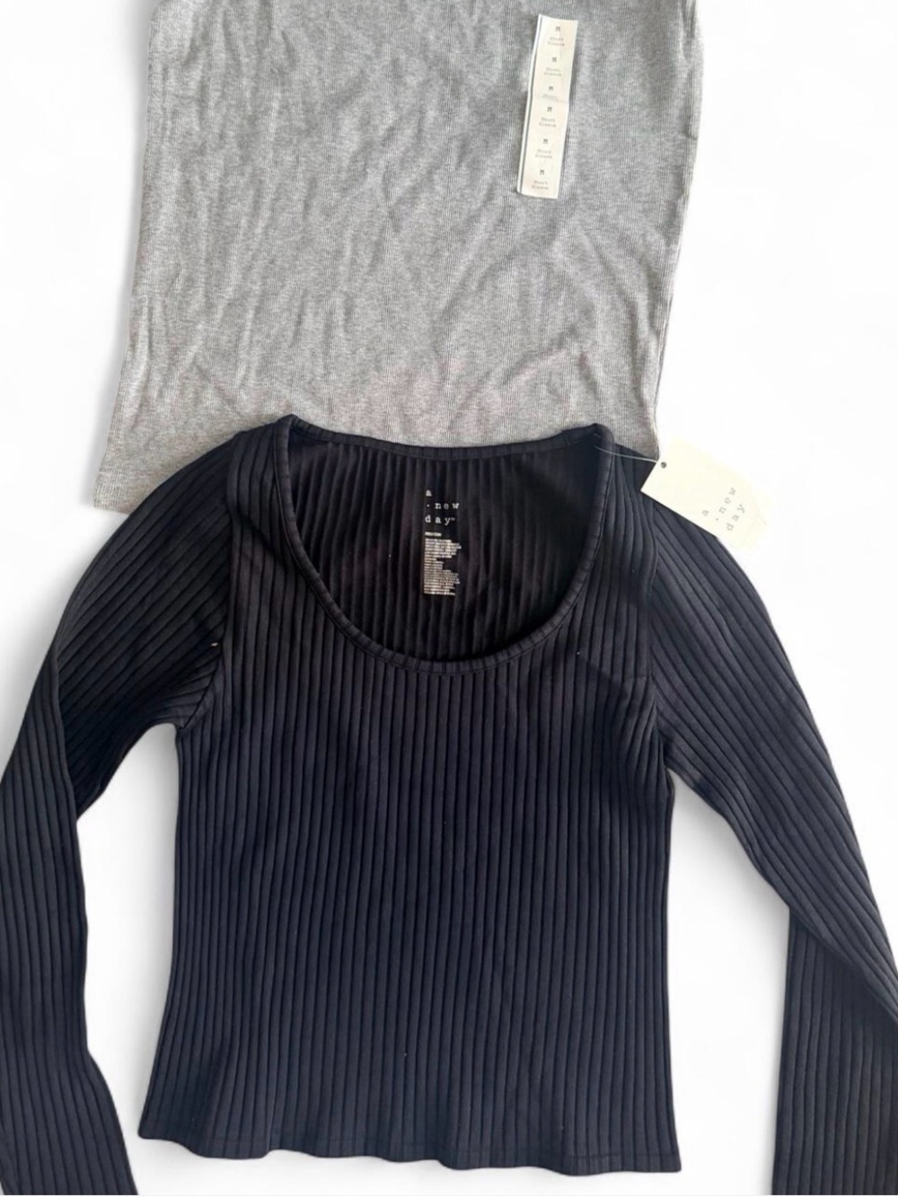 Black Ribbed Scoop Neck Long Sleeve Top and Gray Short Sleeve Womens Bundle